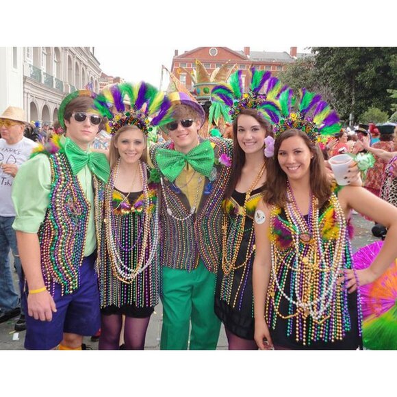 Mardi Gras Headband Women Feather Sparkly Tinsel Festive Parade Accessory - Picture 5 of 9